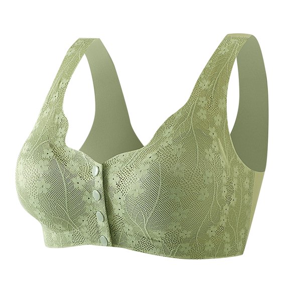Ramiter Front Hook Bra Plus Size Racerback Front Closure Bra for Women Unlined Underwire Wide Strap Green,L