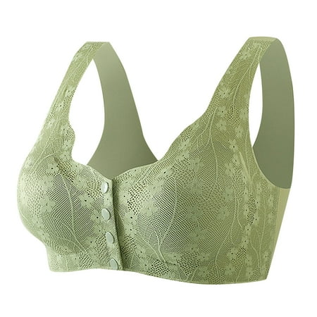 Hessimy Women s Plus Size Full Coverage Front Closure Posture Back Unpadded Wireless Double Support Minimizer Bra(Z04-Green M