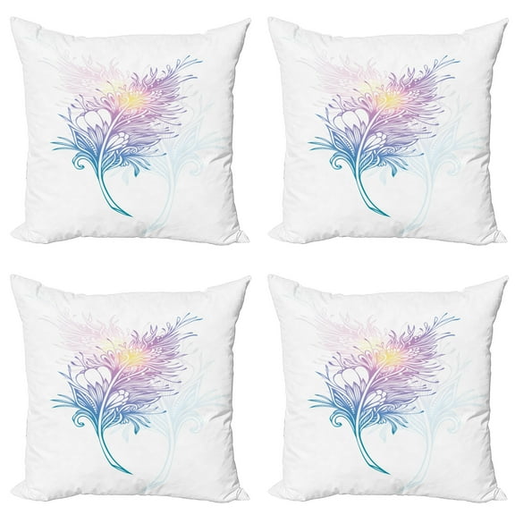 Ambesonne Feather Throw Pillow Cover 4 Pack, Bohemian Silhouette Plume, 16", Multicolor