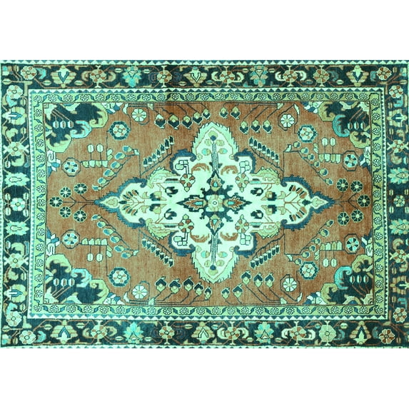 Ahgly Company Indoor Rectangle Medallion Turquoise Blue Traditional Area Rugs, 7' x 9'