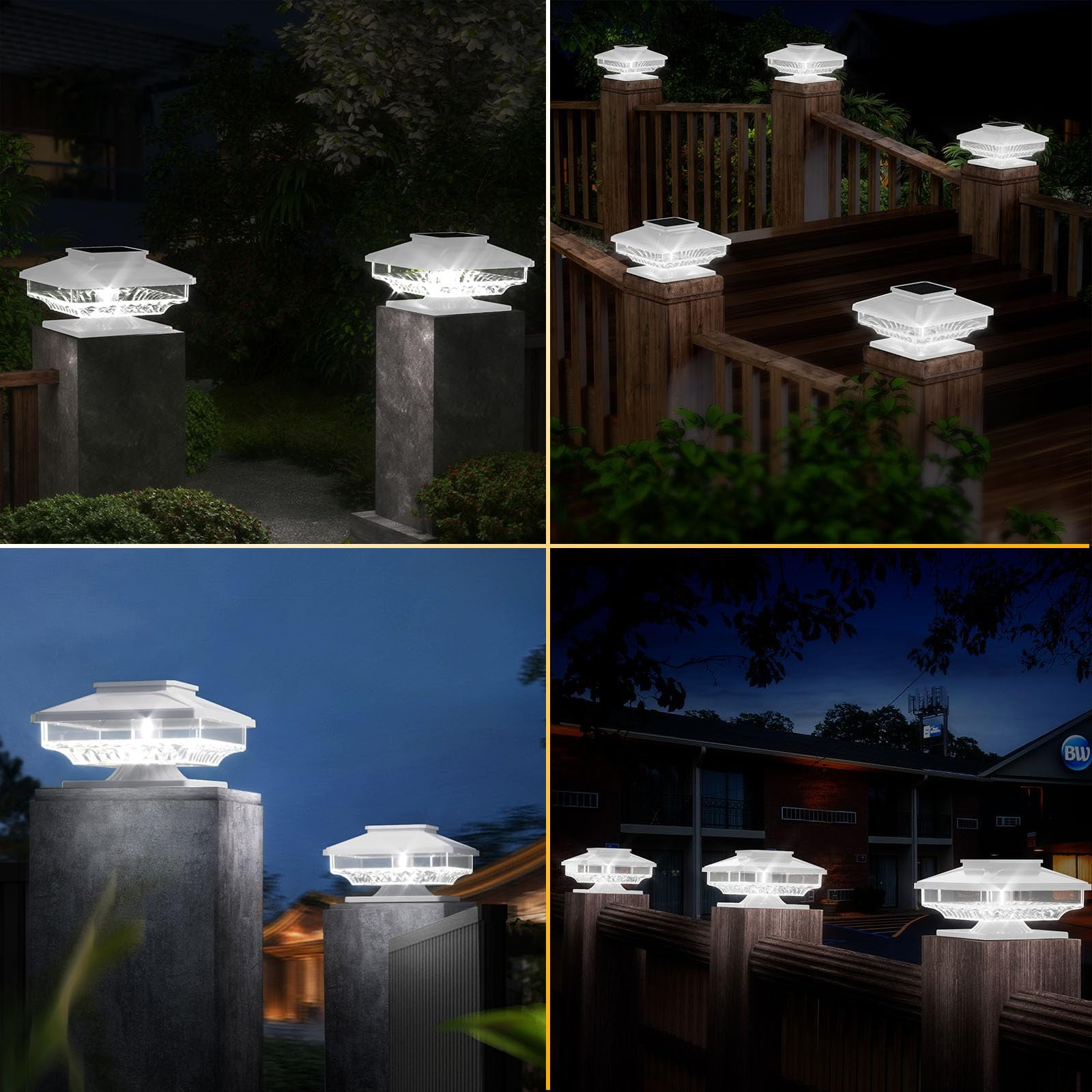 BITPOTT 8 Pcs Bright Solar Post Cap Lights Fence Post Lights Outdoor for Wood Posts in Garden Decor White