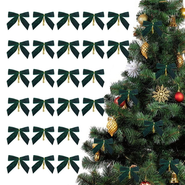24 lazos navideños de tela flocada para atar, decoración para fiestas navideñas, lazos de terciopelo, bricolaje