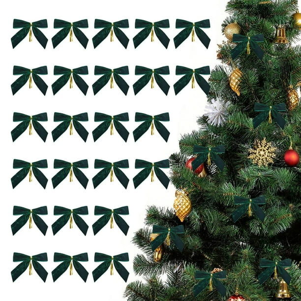 Paquete de 24 Lazos Navideños de Terciopelo Verde, Cintas de Tela Flocada de 8,9 Cm para Atar, Ideales para Decorar Fiestas, Árboles y Regalos.
