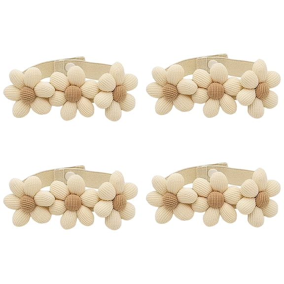 4 Pcs Gold Curtain Tiebacks, No Drill Polyester Holdbacks, Beige Floral Design, 17.7 in(45 cm)Length, Easy Snap Closure, Elegant for Bedroom and Living Room Decor