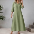 thumbnail image 2 of DHFJKG Dresses For Women 3/4 Sleeve Loose Fit Solid Color Layering Tunic Maxi Dresses V Neck Stylish Dresses, 2 of 4