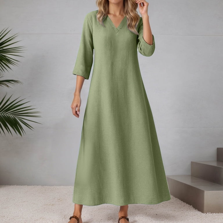 green emerald velvet dress Long sleeves loose fitting linen dress 4817 – Xiaolizi
