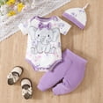thumbnail image 2 of TOWED22 Newborn Baby Girl Clothes Daisy Print Shorts Sleeve Romper Ruffle Bloomer Shorts Headband Set Infant Summer Outfits Purple,6-9 M, 2 of 9