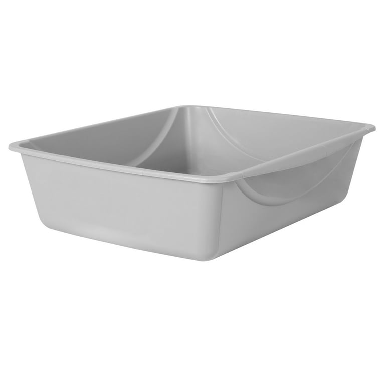 Petmate Basic Open Top Entry Cat Litter Pan Plastic Rimmed Box Large Gray 18.5 x 15.3 x 5