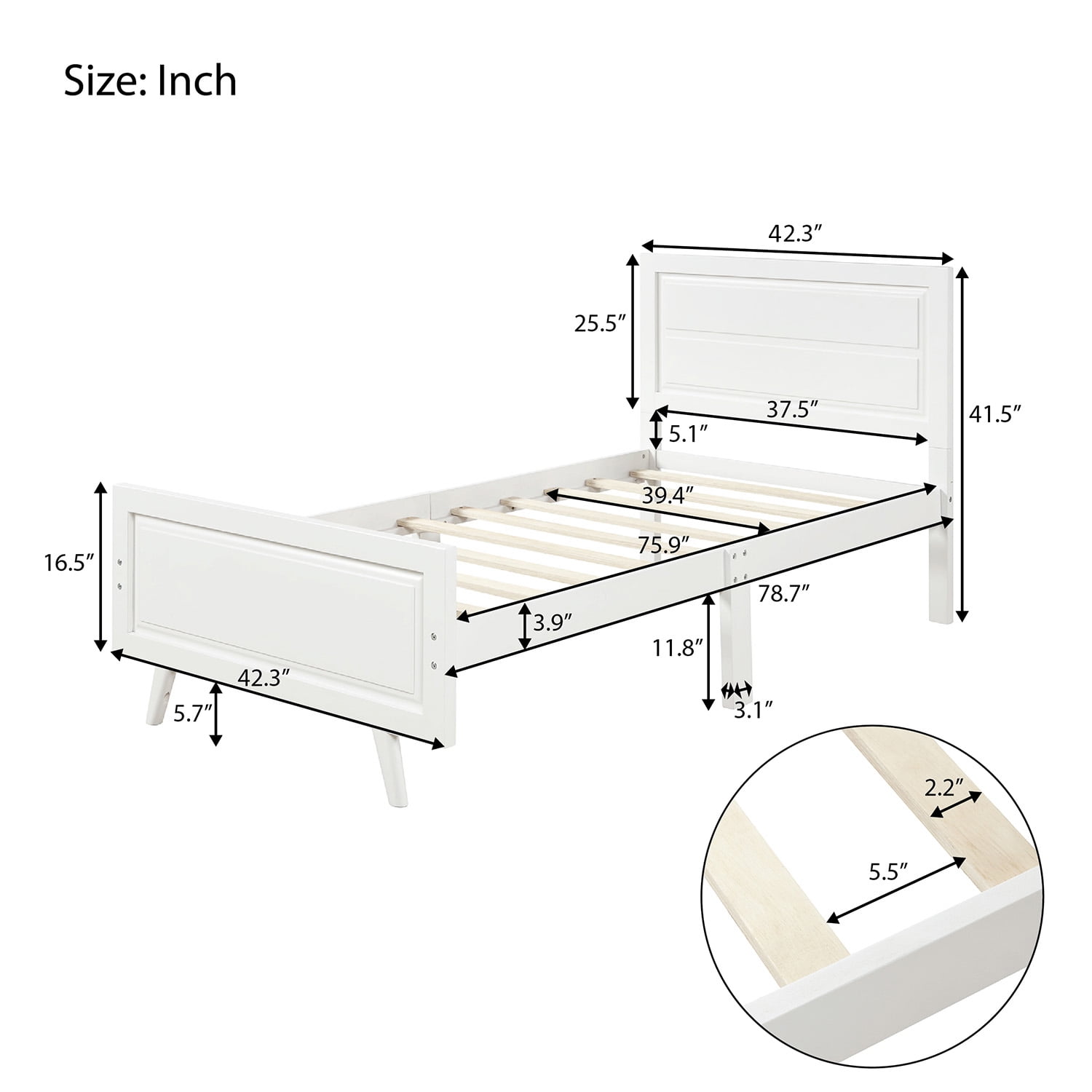 Kepooman Twin Size Wood Platform Bed Frame with Headboard & Footboard, 78.7" x 42.3" x 41.5", White Kepooman Twin Size Wood Platform Bed Frame with Headboard & Footboard, 78.7" x 42.3" x 41.5", White