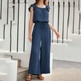 thumbnail image 4 of biudgviw Jumpsuits for Women Square Neck Drawstring Ruffle Cap Sleeve Rompers Wide Leg Overalls with Pockets, 4 of 6