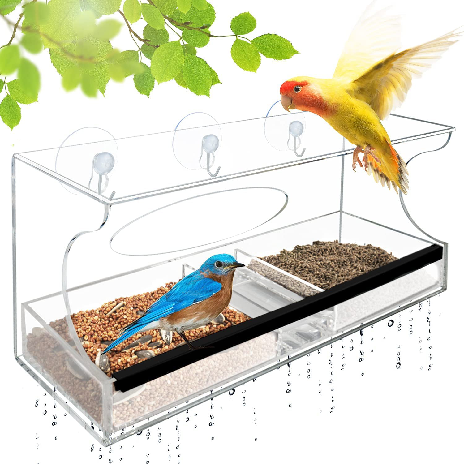 VIVOHOME Acrylic Glass Window Suction Bird Parrot Feeder Outdoor Seed Tray Cup 