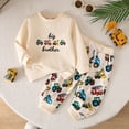 thumbnail image 6 of KEXE Baby Boys' Clothing Sets Toddler Big Little Brother Construction Truck Print Crew Sweatshirt Vehicle Jogger Pants Set(3-4 Years,Beige), 6 of 9
