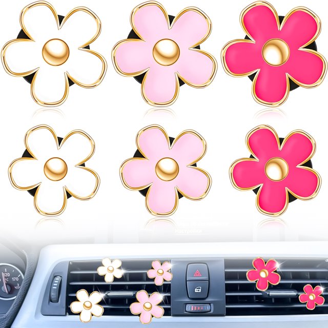 Guardoinrt 6pieces Easy To Daisy Flower Air Vent Clip Effortlessly Freshen Car With Fragrant Air Conditioning Pink