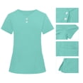 thumbnail image 4 of Nmnitkp Women's Scrubs Set Short Sleeve V-Neck Button Top Drawstring Jogger Pants Side Slit Pockets Four-Way Stretch Moisture-Wicking Antimicrobial Caregiver Nursing Medical Uniforms Mint Green,XL, 4 of 9