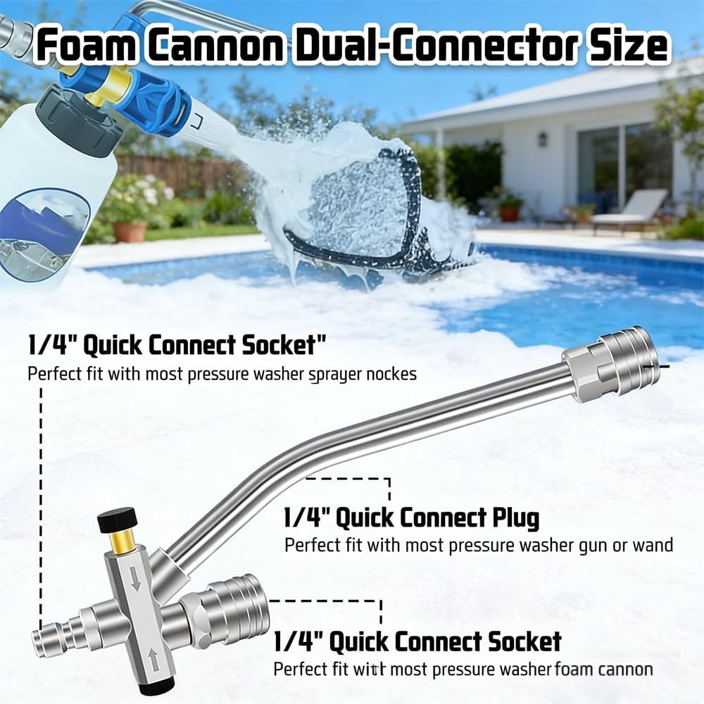 2-in-1 High-Pressure Car Washer Nozzle Accessories, Leak-Proof Quick Connector with Smooth Switch Valve, Foam Cannon & Spray Gun Adapter, 1/4 Inch Quick Connect Pressure Washer Attachment (1Pcs)