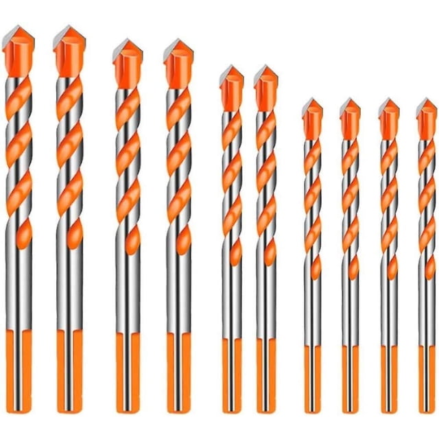 Juego de 10 brocas de carburo de tungsteno para mampostería, para cerámica, porcelana, metal y acero (6/8/10/12 mm)