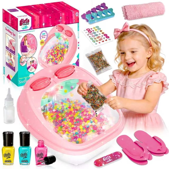 Caunedy Kids Foot Spa Kit,Pedicure Spa,Nail Art Salon Sensory Beads,Foot Spa Accessories Kit,Luxurious Nails Art Salon Girl Stuff Kit Gifts for 3-12 Year Old Girls