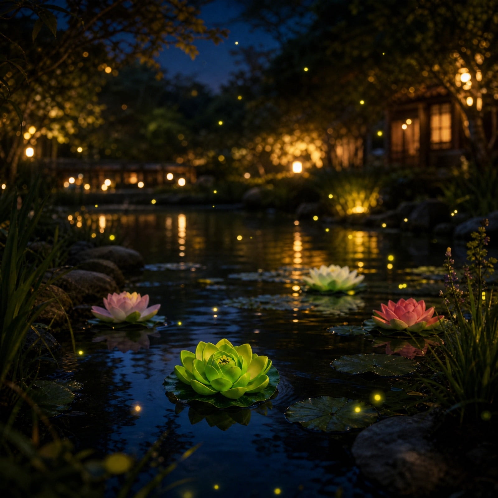 Artificial Floating Lotus Flowers Faux Water Lily Leaves Floating Pond Decor Realistic Floral Arrangement EVA Water Flowers Garden Pool Accent Summer Party Decor Holiday Decoration