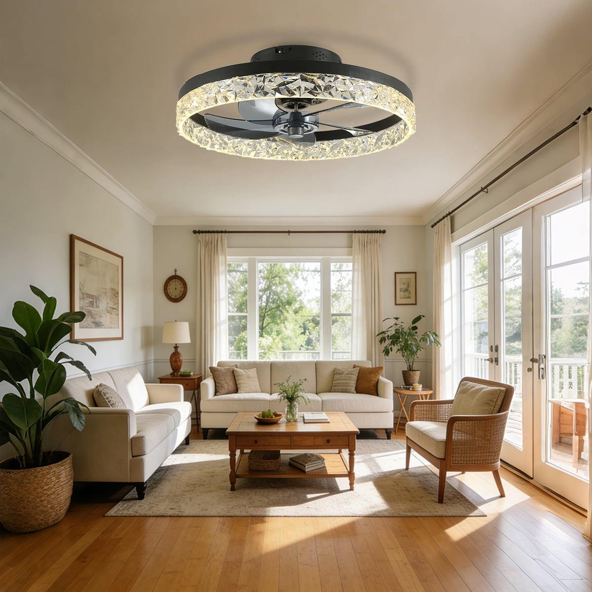 Ceiling Fans with Lights and Remote, 20'' Low Profile Ceiling Fans, 3000-6000K Dimmable Modern Flush Mount LED Fan Light, Fandelier Ceiling Fan for Bedroom, Kitchen, Living Room, Black
