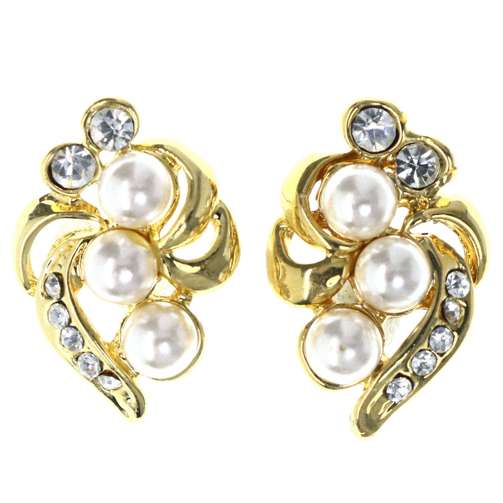Flower StudEarrings With Bead Accents GoldTone & White Colored 