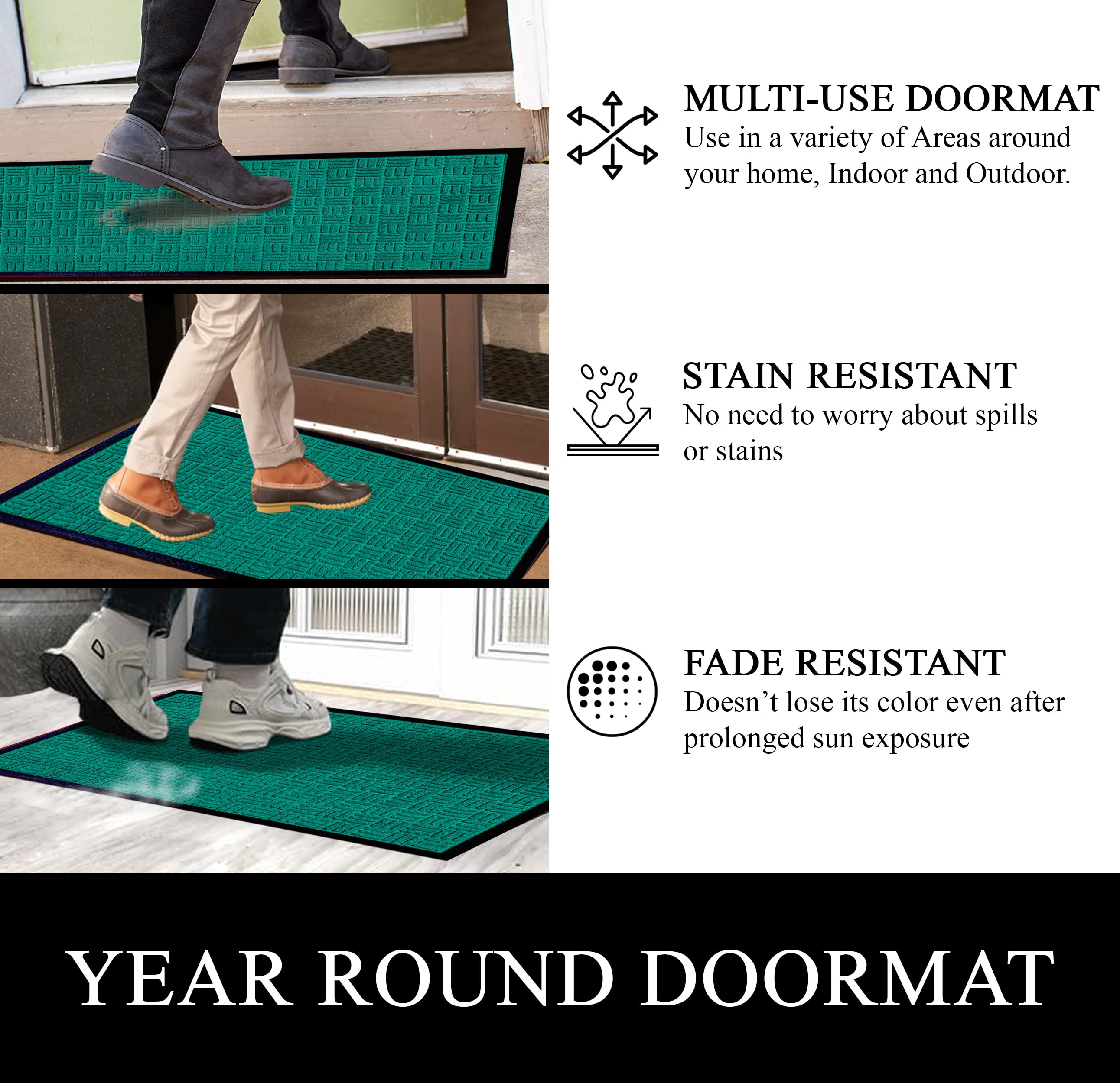 A1HC Indoor Outdoor Mat, Front and Back Entrance Welcome Mats, Front Door Patio Mats 18X30 Inches, Non-Slip Easy Clean Entrance Washable Doormats, Green