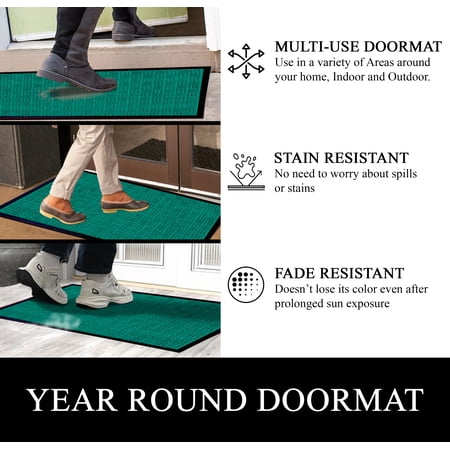 A1HC Indoor Outdoor Mat, Front and Back Entrance Welcome Mats, Front Door Patio Mats 16X24 Inches, Non-Slip Easy Clean Entrance Washable Doormats, Green