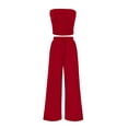 thumbnail image 1 of Conjunto Coordinado PRETTYGARDEN Top Corto de Punto Acanalado y Pantalones Anchos Rojo M, 1 of 8