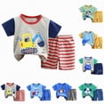 thumbnail image 2 of HCNTES Toddler Boys Outfit Sets- Short Sleeve Soft Casual Kids Clothes T Shirts and Shorts Set Cute Cartoon Print T Shirt Tops Shorts kids Summer Outfits, 2 of 4