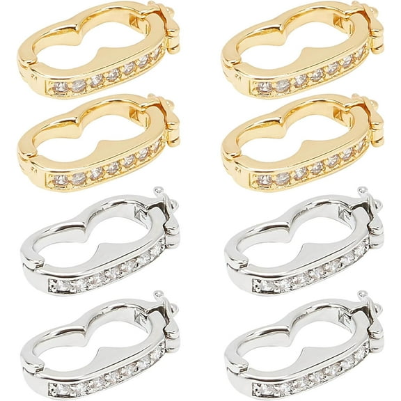 8Pcs 2 Colors Brass Enhancer Shortener Clasps Interchangeable Bail Clasp Peanut Pearl Click Clasp Connector with Rhinestone for DIY 0.39 inch(10mm) Pearl Gemstone Bead Necklace Jewelry Making