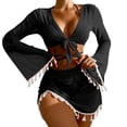 thumbnail image 1 of Gibobby Conjunto de Bikini para Mujer Traje de baño para mujer Cubrirse Sexy Frente abierto Bikini de playa Traje de baño Kimono Cubrir Ropa de playa lar(Negro,CH), 1 of 5