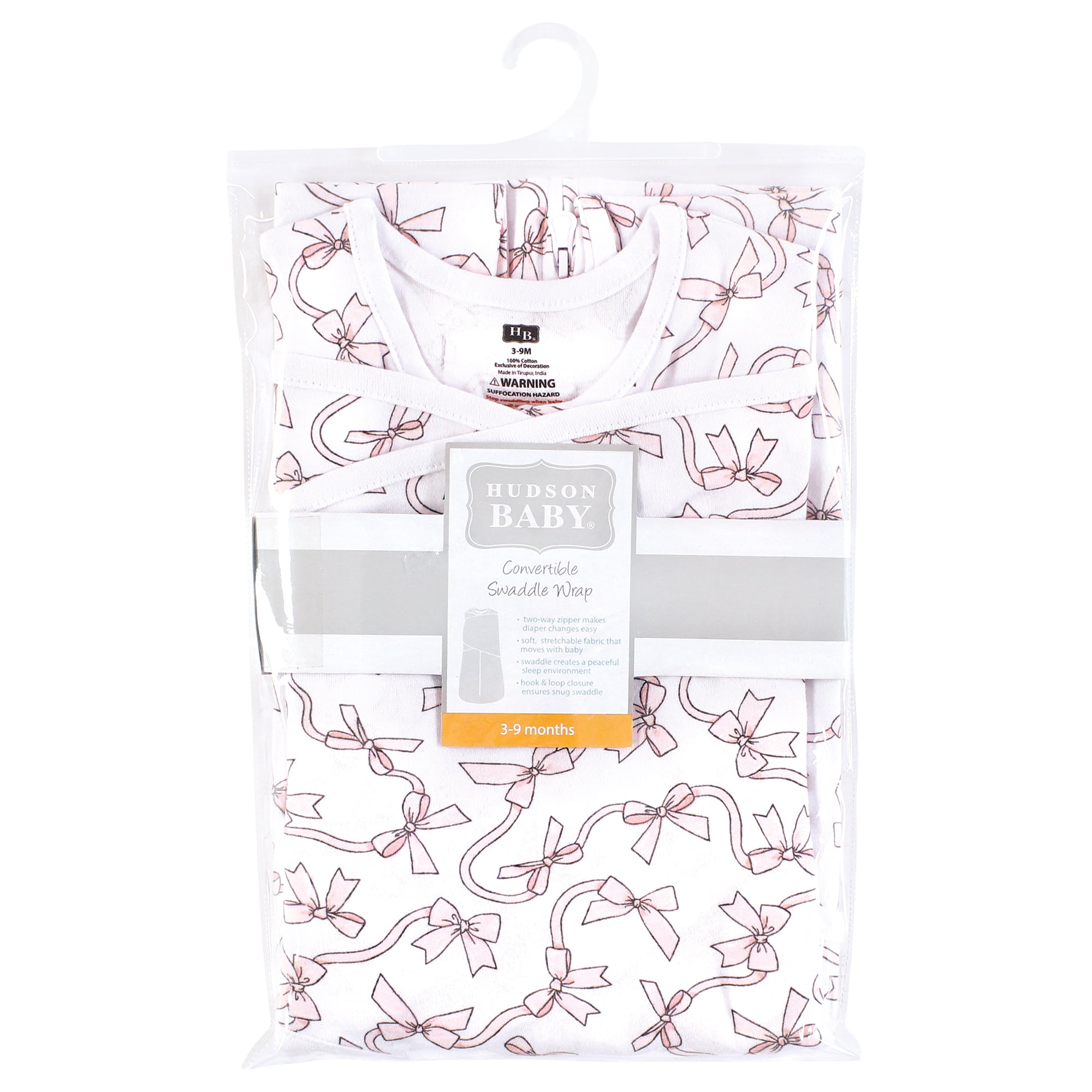 Hudson Baby Infant Girl Convertible Swaddle Sleep Sack, Pink Bows, 3-9 Months