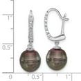 thumbnail image 4 of Auriga Fine Jewelry 14K White Gold Round Black Tahitian Pearl .07ct Diamond Drop Earrings for Women (L- 1.07 inch, W- 0.36 inch), 4 of 6