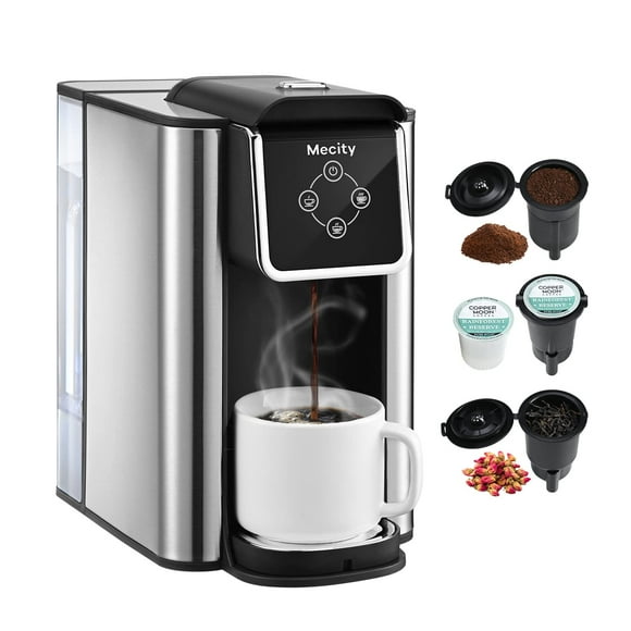 Mecity Cafetera 3 en 1 Cafetera de una sola porción, compatible con cápsulas de taza K, cafetera instantánea, tetera, taza de 6,8,10 oz, depósito de agua extraíble de 50 oz, 120 V 1150 W