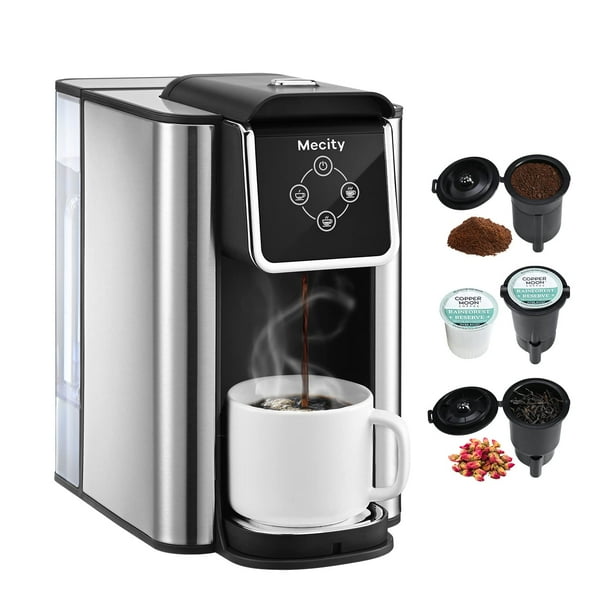 Mecity Cafetera 3 en 1 Cafetera de una sola porción, compatible con cápsulas de taza K, cafetera instantánea, tetera, taza de 6,8,10 oz, depósito de agua extraíble de 50 oz, 120 V 1150 W