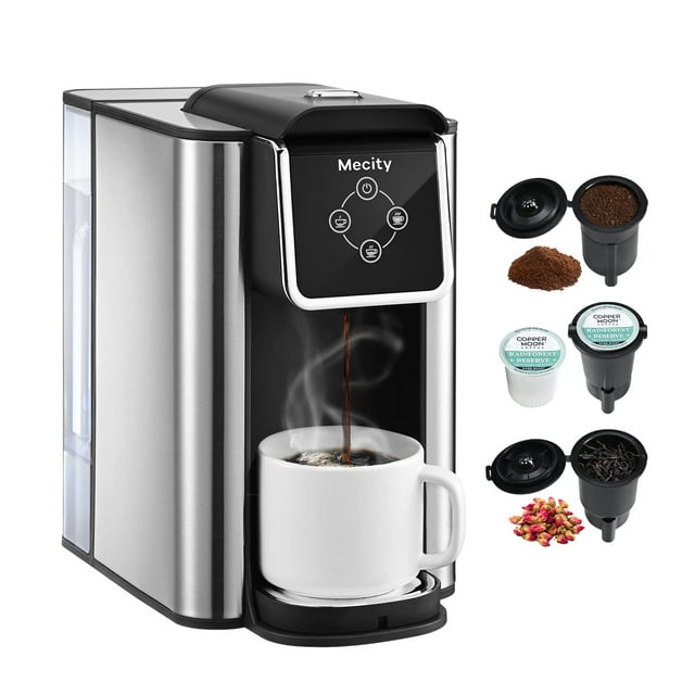 Mecity Cafetera 3 en 1 Cafetera de una sola porción, compatible con cápsulas de taza K, cafetera instantánea, tetera, taza de 6,8,10 oz, depósito de agua extraíble de 50 oz, 120 V 1150 W