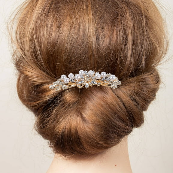 AURARMLET 2Pcs Gold and Silver Flower Hair Comb for Bridal Wedding Hairstyles