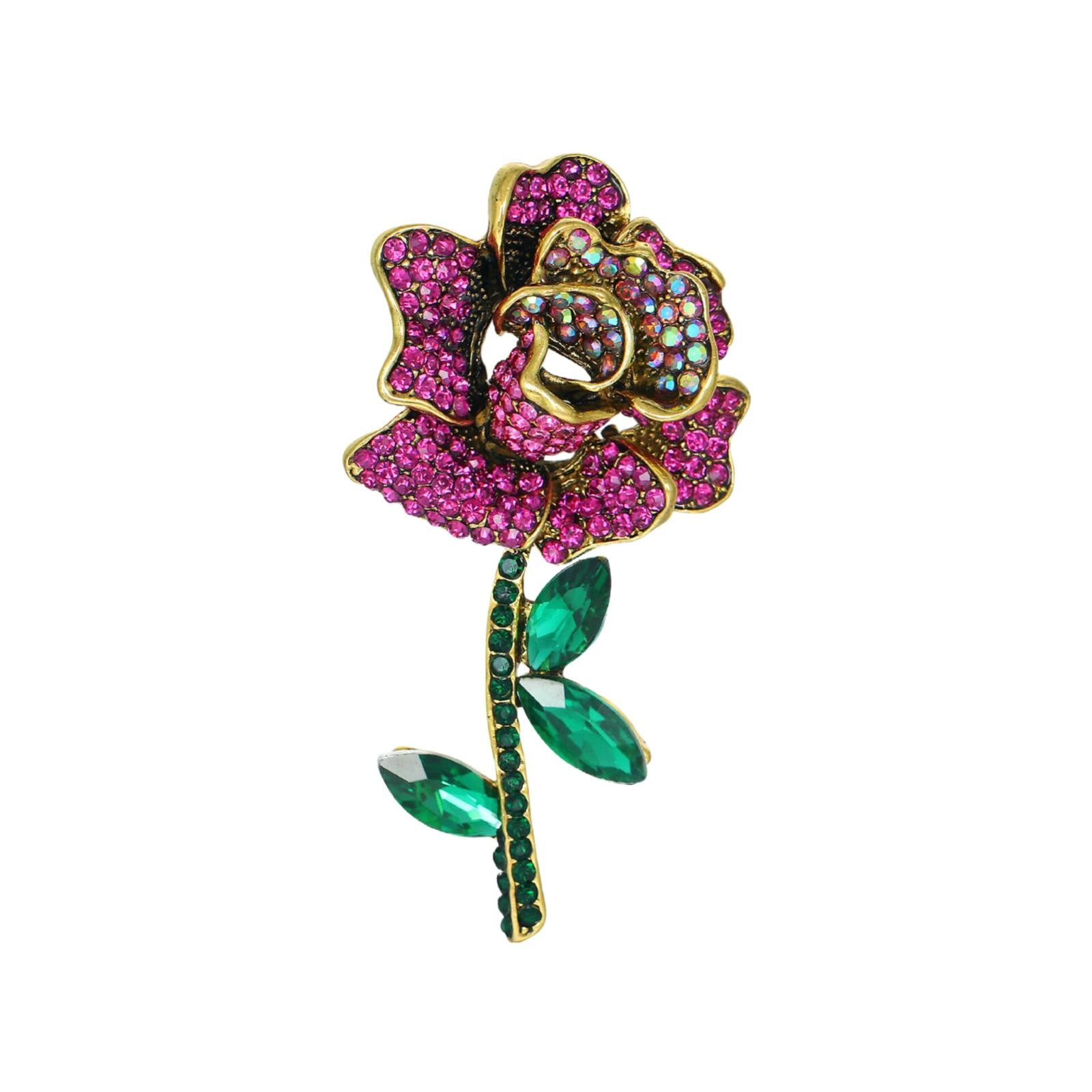 Brooches for Women Vintage Rose Brooch Female Diamond Encrusted Flower