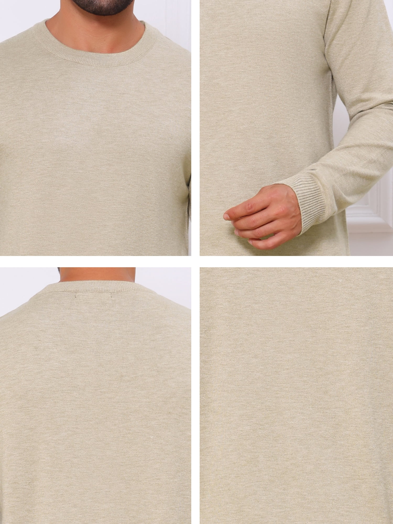 DARING DIVA Men's Solid Crew Neck Long Sleeve Soft Knit Pullover Sweater M Khaki