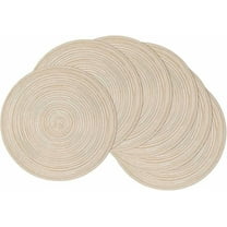 7 inch Round Braided Placemats Set of 6 Non Slip Heat Resistant Round Table Mats Washable Place Mats for Dinner Party Table Decoration (Beige, 6)