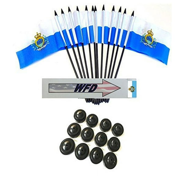 Pack of 12 4"x6" San Marino Polyester Miniature Office Desk & Little Table Flags, 1 Dozen 4"x 6" San Marino Small Mini Handheld Waving Stick Flags with 12 Flag Bases (Flags with Stands)