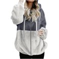 thumbnail image 2 of Fashion Fleece Jackets for Womens Winter Warm Plus Size Loose Casual Solid Color Splicing Full Zipper With Pockets Hooded Plush Long Sleeved Jacket Top, 2 of 5