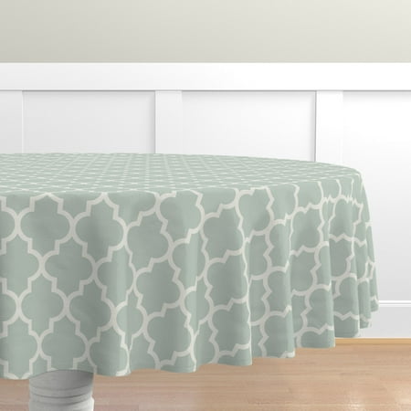 

Cotton Sateen Tablecloth 70 Round - Moroccan Classic Ogee Green Quatrefoil Ogee Modern Decor Classic Print Custom Table Linens by Spoonflower