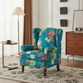 thumbnail image 2 of Erommy  Wing back Arm Chair, Upholstered Fabric High Back Chair with Wood Legs Teal Flower Wood Finish N/A Americana, Modern & Contemporary, 2 of 5