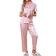 thumbnail image 2 of INSPIRAR CHIC Conjunto de Pijama de Satén para Mujeres, Camisa de Botones de Manga Corta con Solapa y Pantalones, Conjuntos de Ropa de Casa de 2 Piezas, Rosa, 2 of 6