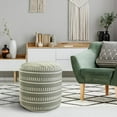 thumbnail image 3 of 20" Green Polyester Round Striped Indoor Outdoor Pouf Ottoman, 3 of 10