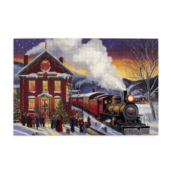 1000 PCS 1000 Piece Wooden Jigsaw Puzzles Christmas Train,Enjoy The Puzzle Solving Process,Direction Towards Home，Relax Yourself,Puzzles Suitable For Entertaining With Family During Holidays