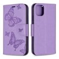 thumbnail image 3 of Allytech iPhone 11 Case (6.1"), Slim Fit PU Leather Folio Butterfly Embossed Shockproof Wrist Hand Strap Flip Cards Holder Wallet Case TPU Back Cover for Apple iPhone 11, Violet, 3 of 8