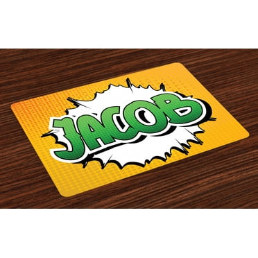Ambesonne Jacob Place Mats Set of 4, Male Name Comic Burst, Standard Size, Marigold Green and White