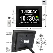 8” Digital Calendar, Clock with Day and Date for Elderly, Operated Day Clock, Digital Clock with Date and Day of Week, Digital Wall Clock, Large Digital Clock, Dementia Clock W/ Color Sun Icons