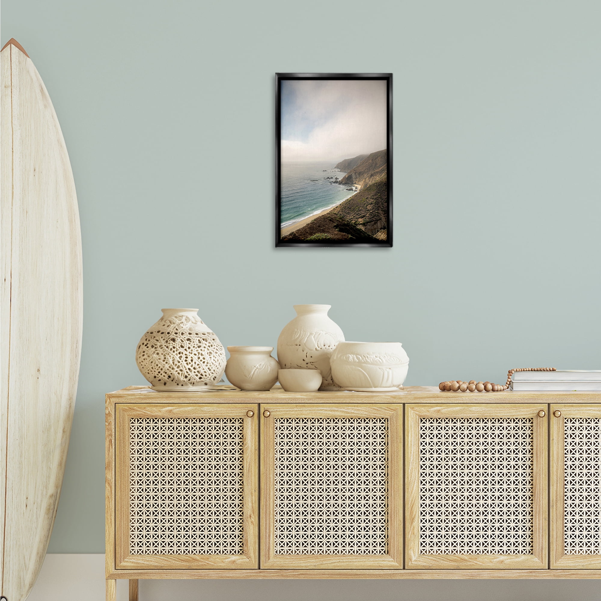 Stupell Industries Wild Beach Coast Landscape & Nature Photography Black Floater Framed Canvas Art Print Wall Art, 17 x 25